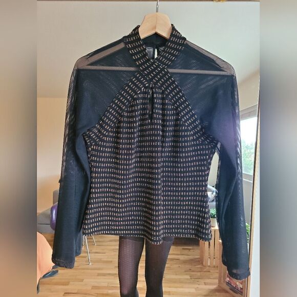 The Xena Vintage 60s Mesh Gold and Summer Goth Black Blouse XS-S - Picture 10 of 12